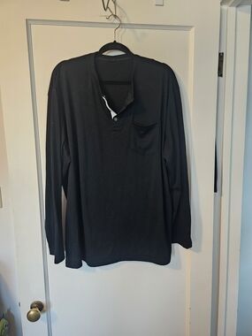 Men's Black Long-Sleeve Henley with Chest Pocket